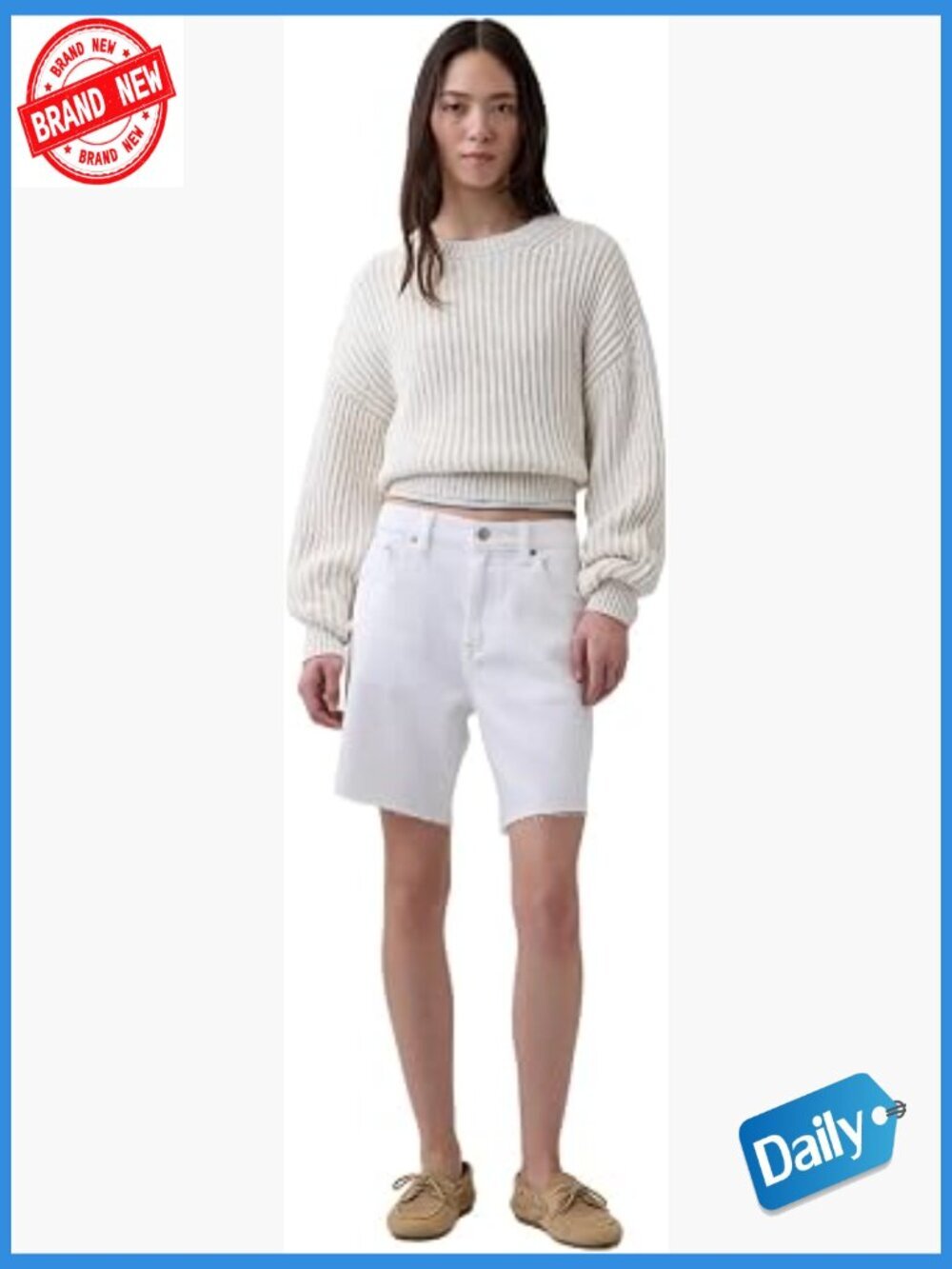 Relaxed Fit Bermuda Shorts Pull On Mid Rise Cotton Blend
